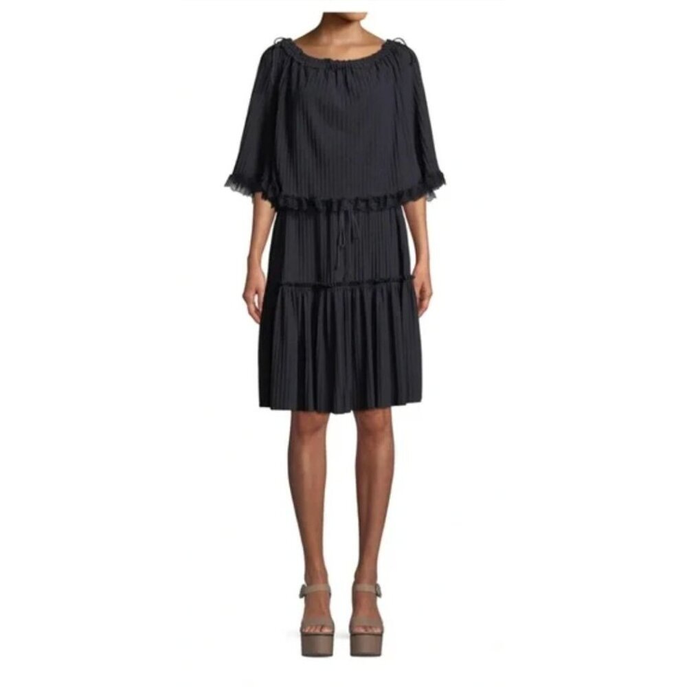 See by Chloe Gauzy Layered Tiered Shift Dress Ink Navy Blue Size S [jb]